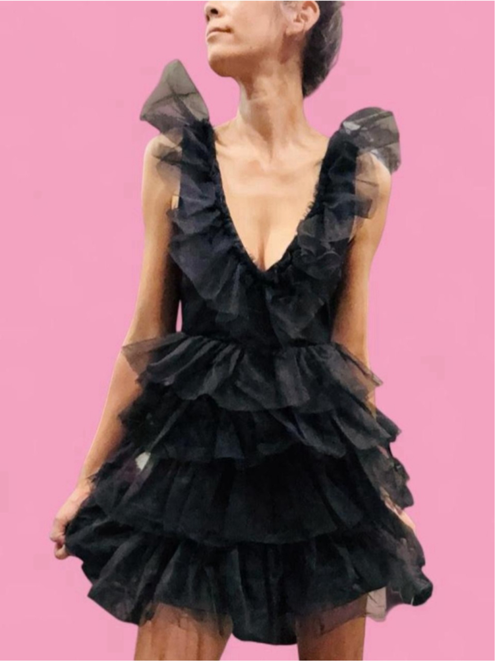 Lulus Black Tulle Ruffle Mini Dress XS Whimsy Goth Fairy Cocktail NWT Party Glam